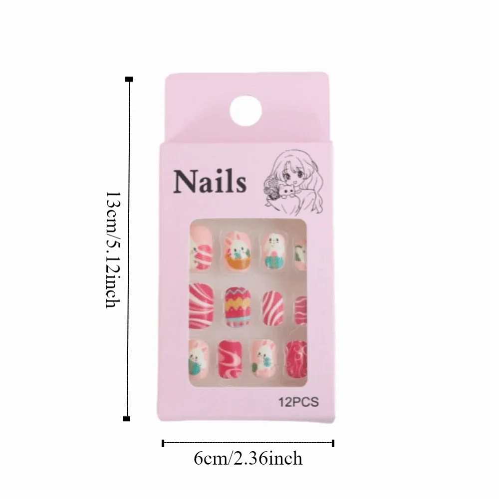 Flocon de neige bonhomme de neige enfants noël faux ongles lapin fleur nœud papillon enfants dessin animé faux ongles presse sur ongles court carré en forme