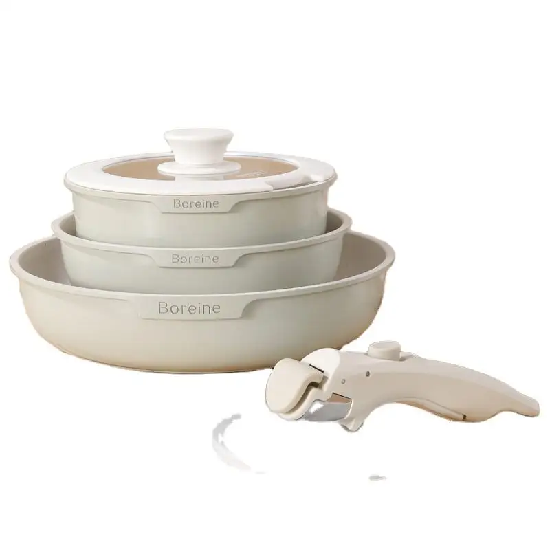 

Whole sale Aluminum Cookware Set Detachable Handle Nonstick Ceramic Cookware Pots and Pans Set