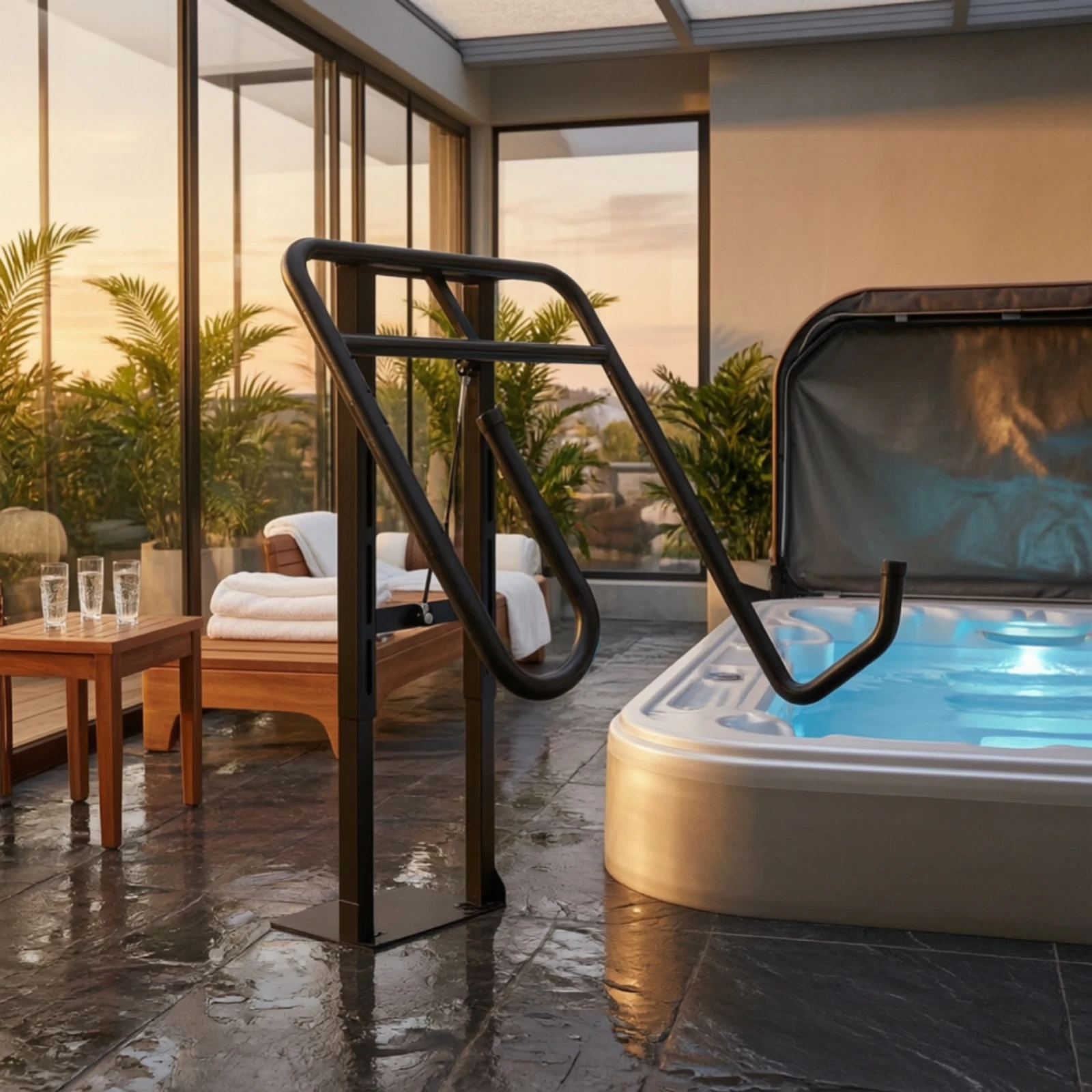 Hot Tub Cover Lift with Hydraulic Assist Freestanding Spa Cover Lifter with Hydraulic Arm Space-Saving Universal Fit