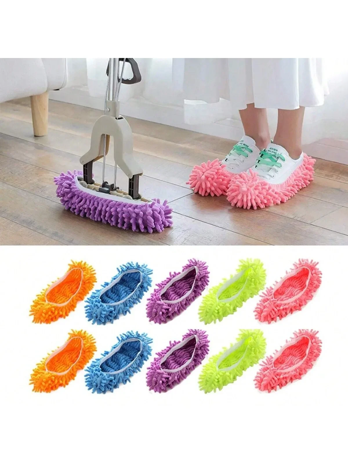 1/3/5 Pairs Mop Slippers,Mop Shoes,Dust Duster, Mop Socks, Microfiber Dust Hair Cleaners(Size L,Color Random)