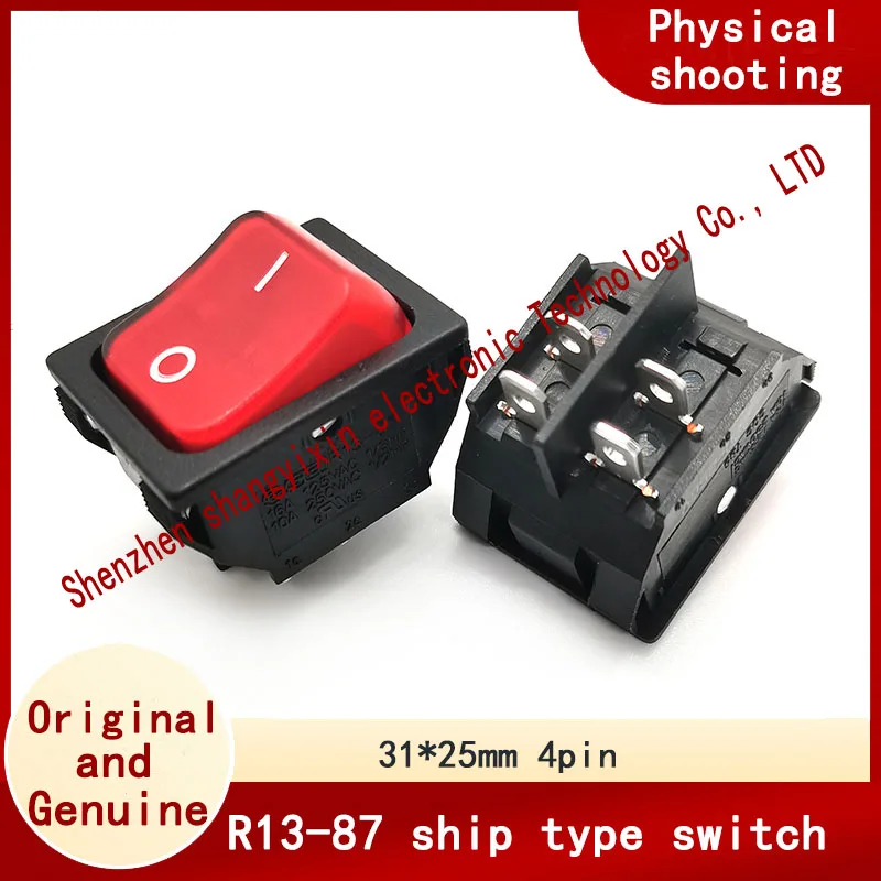 Ship type switch 4 pin 2 gear on - off R13-87 Red light 220V 31*25mm 10A250V T85