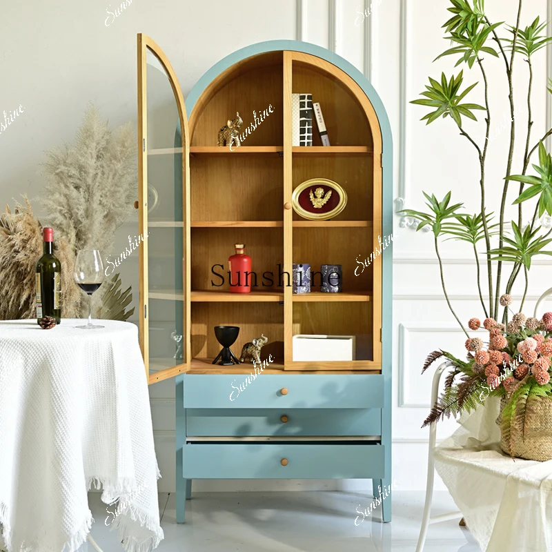 

Nordic solid wood dining edge modern simple living room glass storage household wine cabinet FT