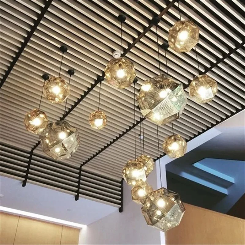 American Stainless Steel Polygon Pendant Lamps Dining Living Room Kitchen Creative Luxury Bar Metal Faceted Ball LED Chandeliers