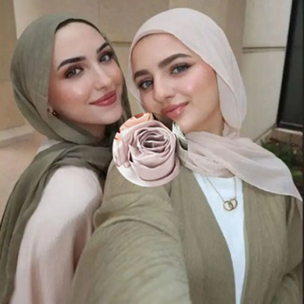 

High Quality Breathable Shimmer Bright Silk Scarf 66*180cm Luxury Chiffon Hijabs Head Wrap