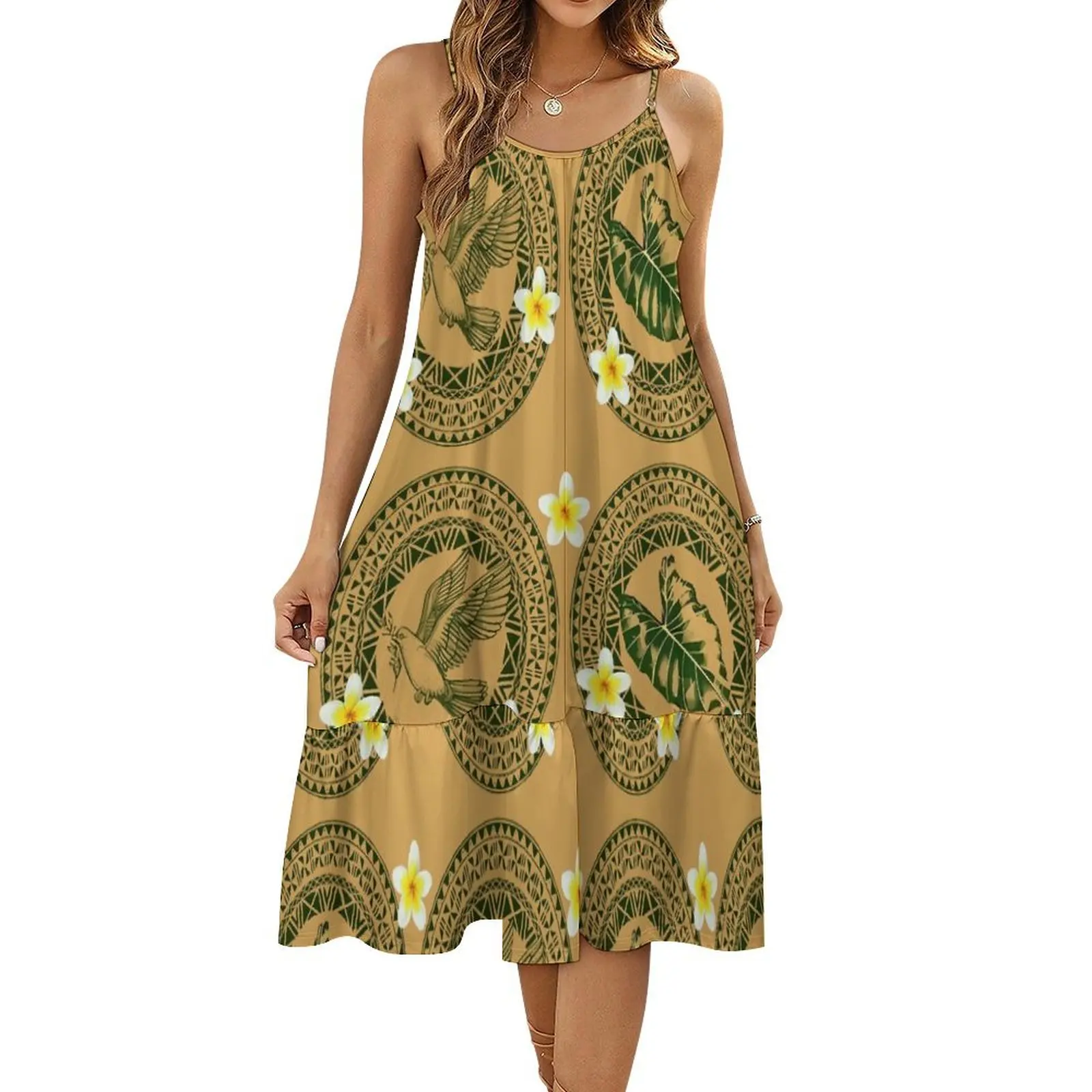 Samoa Club Ladies Custom Beach Dress Sexy Loose Slip Maxi Dress Designed With Polynesian Art Floral Pattern In Premium Fabric