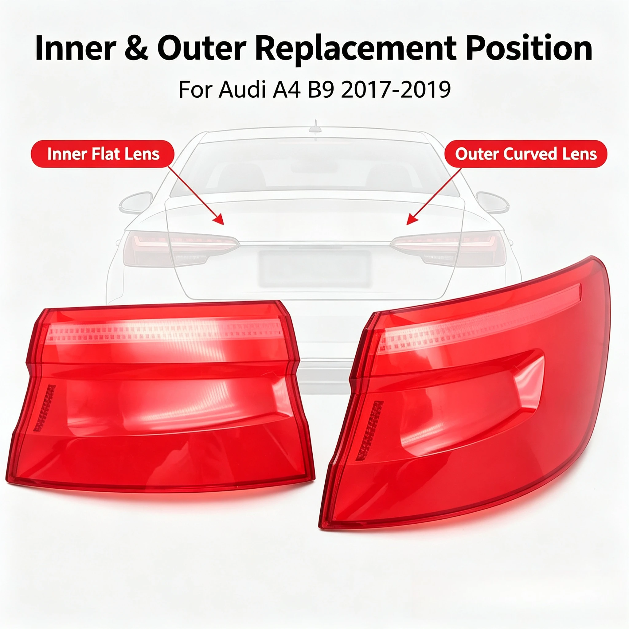 Moggic Replacement Headlight Lens Cover Compatible With A4 B9 Sedan 2017 2018 2019 Model Year Left Right Side Clear
