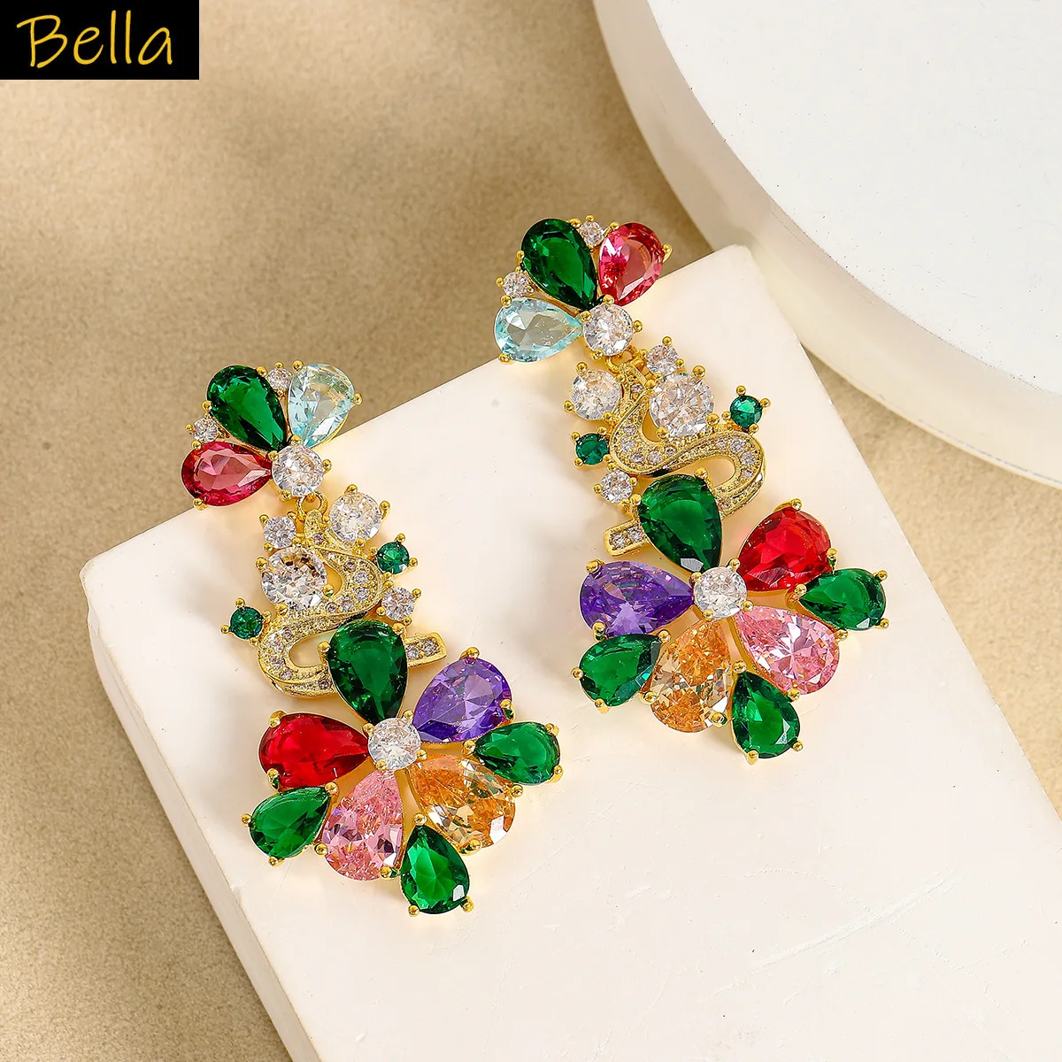 

colorful flower earrings women classy jewelry evening party