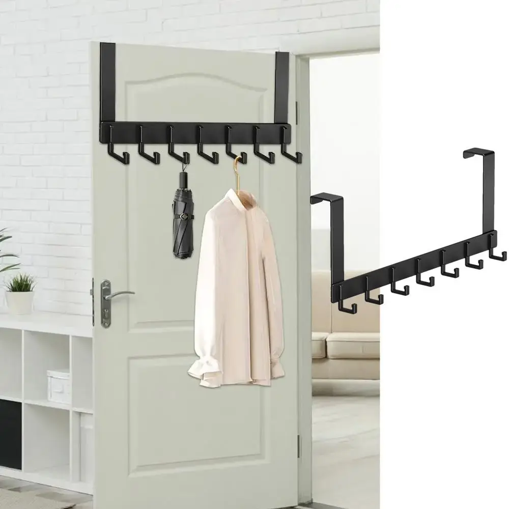 

Free Punching Hanger Storage Hooks Over The Door Heavy Duty Storage Porch Clothing Bag Holder Black Wall Mount Aluminum Row Hook