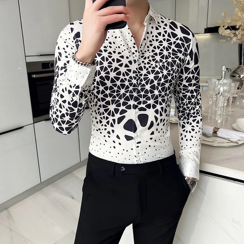 LIFENWENNA Fashion Personality Luxury Long Sleeve Party Shirts European Style Digital Print Shirt Men NightClub Slim Fit Blouse