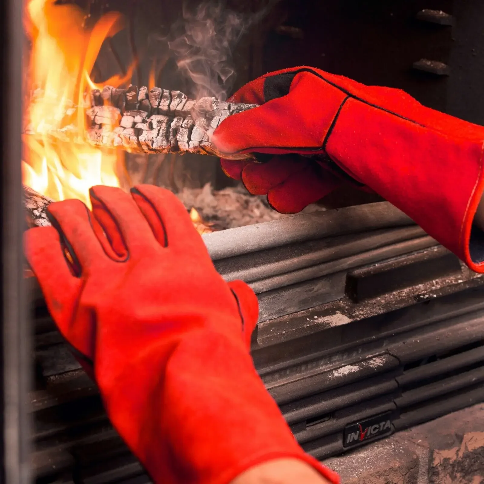 Heavy Duty Wood Log Burner Safety Working Gloves Fire Pit Welding Heat Resistant Leather Gauntlets Protective Work Gloves