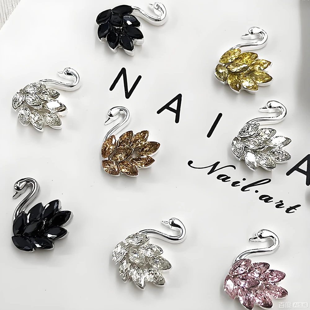 

5PCS Elegant Luxury Alloy Black Swan Nail Art Charms Parts Accessories For Nails Decoration Design Manicure Supplies Material