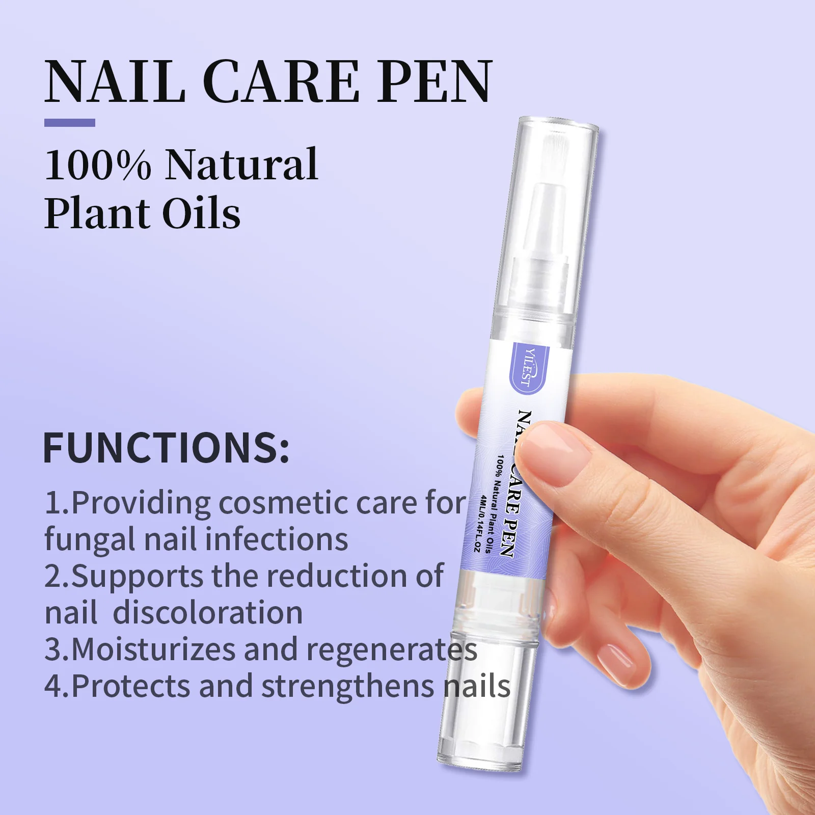 Stylo de soin renforcement des ongles 4 ml, formule naturelle YILEST avec huiles végétales pour hydrater et protéger, favorise les ongles sains et brillants