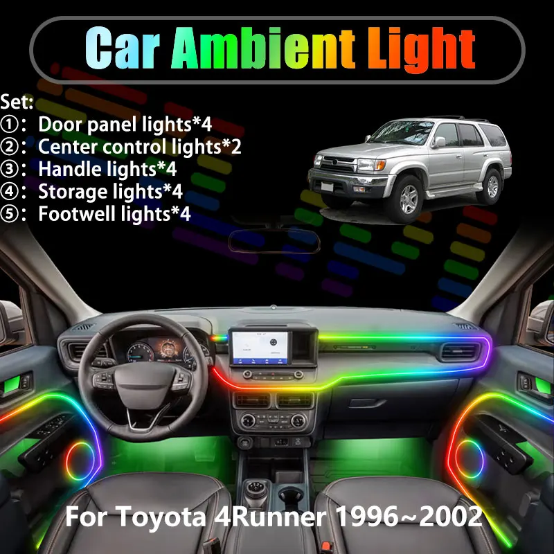 

Для Toyota 4Runner 1996~2002 MK1 1-го поколения N180 2/18 в 1: Светодиодная подсветка салона и багажника, USB RGB-подсветка, комплект Streamer
