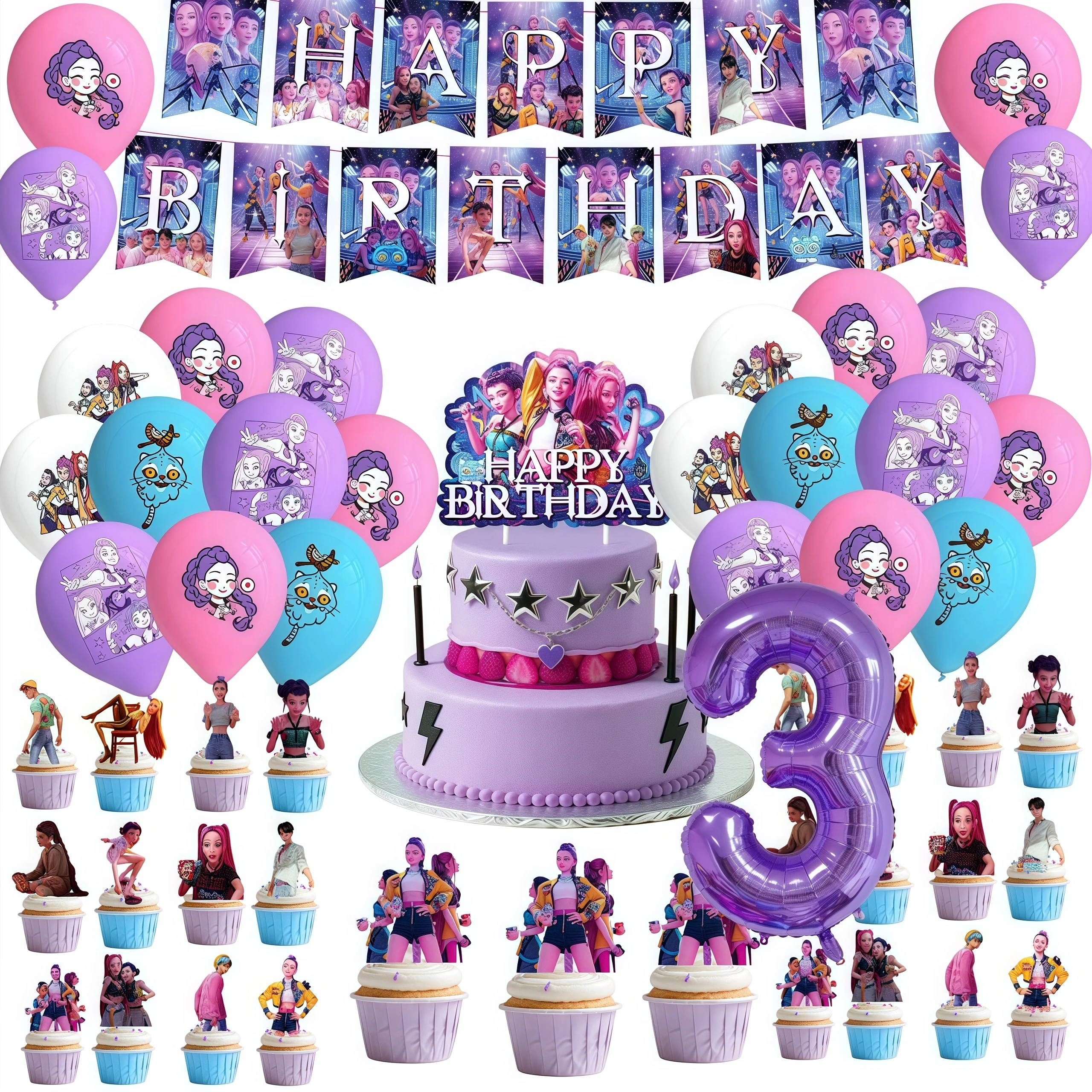 مجموعة تزيين بالون عيد الميلاد من Kpop Demon Hunters، خلفية علوية للكيك، مستلزمات حفلات الرسوم المتحركة الكورية، ديكور مناسب للهدايا #4