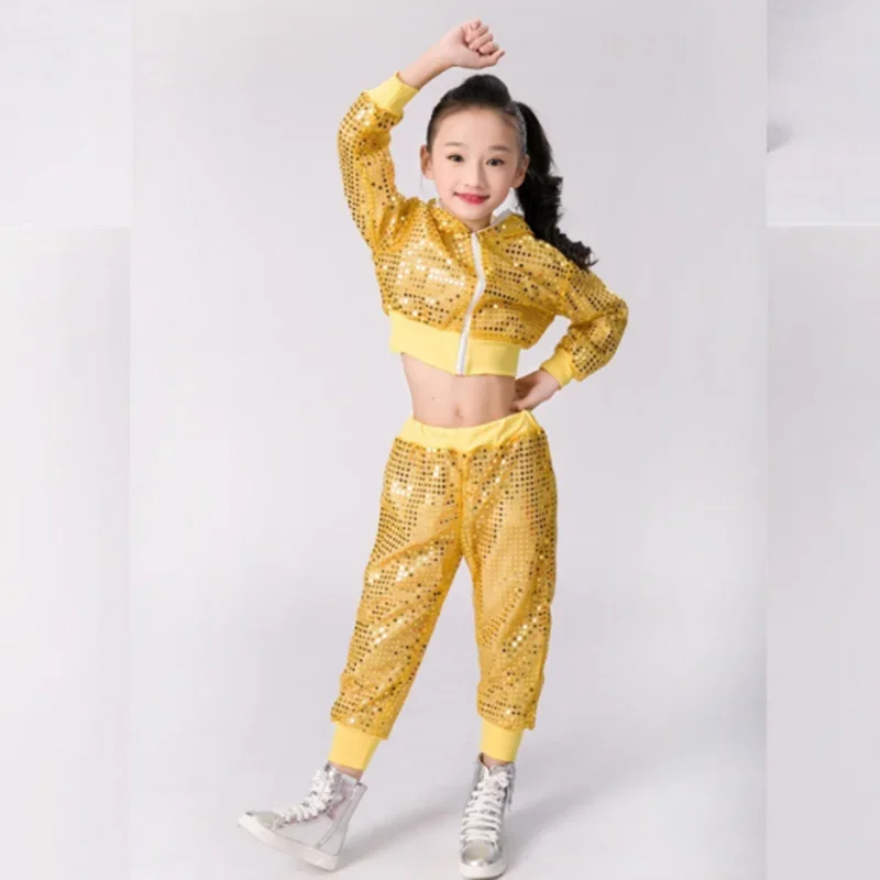 Disfraces de baile de Hip Hop para niños y niñas, trajes de baile de Jazz moderno, fiesta de salón, pantalones con capucha de baile con lentejuelas