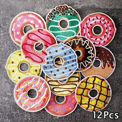 12Pcs/Lot Doughnut Patches Embroidery Applique Ironing Clothing Sewing Supplies Decorative Badges Handmade Patch Donut