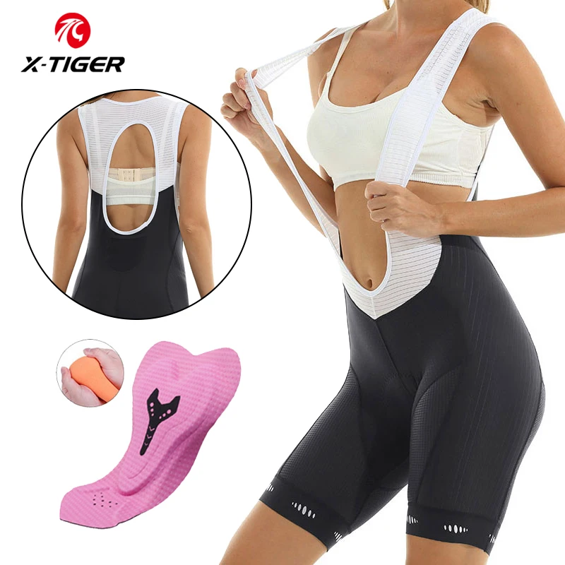 X-TIGER Radsport-Trägerhose für Damen, MTB, gepolsterte Shorts, Fahrt 6 Stunden, Fahrrad-Strumpfhose, schmale Passform, UPF 50+, Sport-Shorts