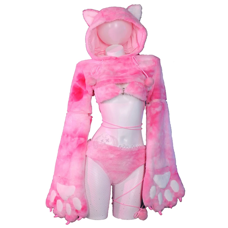 

Аниме кошка девушка косплей костюм женский розовый сексуальный плюшевый трехточечный белье милые пижамы униформа Хэллоуин карнавальная праздничная одежда