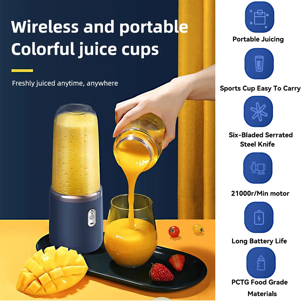 Portable Electric Juicers Blue Pink ABS Cup Multifunction Fruit Vegetable Food Mixers Milkshake Make Blender Rechargeable