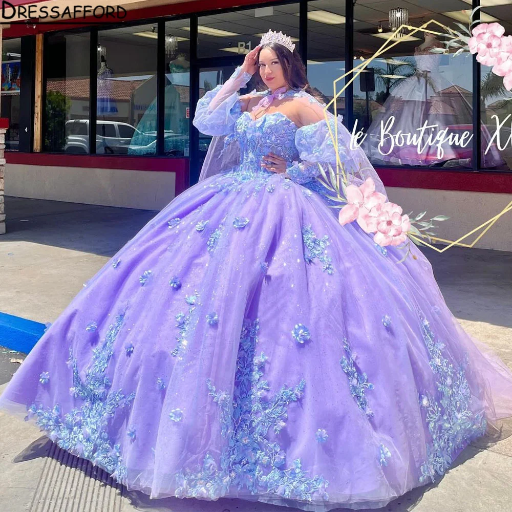 فساتين Quinceanera بنفسجية خفيفة مع رأس ، فستان حفلة عيد ميلاد ، فستان 16 حلو ، تول ، 15