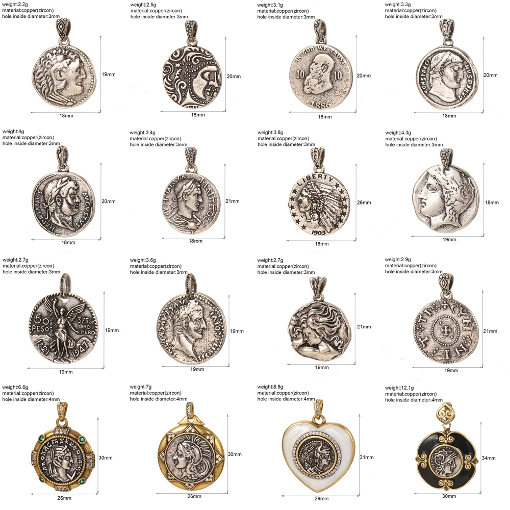 Classic Coin Charms For Jewelry Making Gold Color Copper Diy Earrings Bracelet Necklace Keychain Euro-American Jewelry