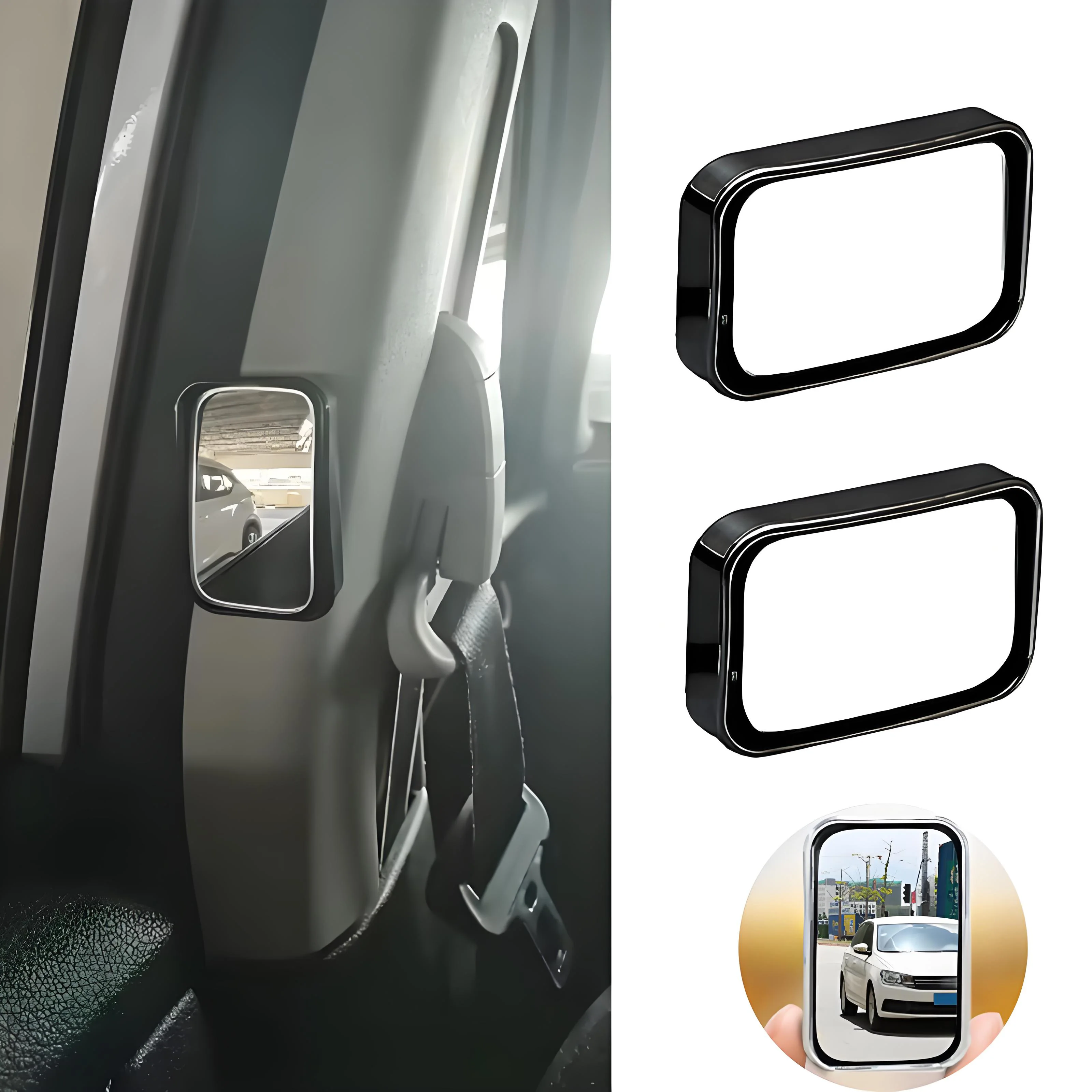 

2PCS 360° Adjustable Car Blind Spot Mirror Second Row Rear View Mirror for Safe Door Opening HD Rear View Mirror for Taxi Trucks
