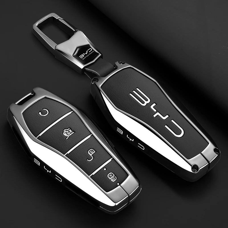 Schlüsselhülle aus Zinklegierung und Leder für BYD Song Plus Atto 3 Han EV DM Qin Seal Dolphin, Schutzhülle für Autoschlüsselanhänger – Detail 10