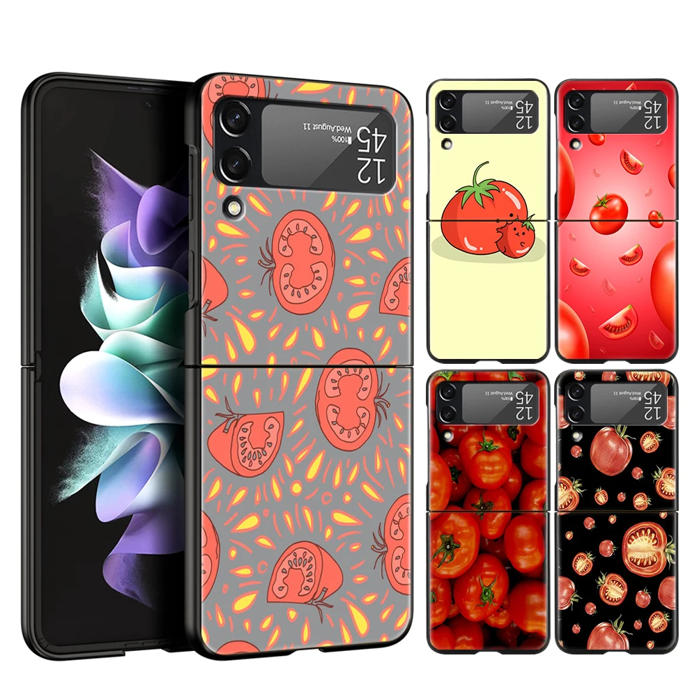 Fruits Tomatoes Pattern Hard PC Phone Case For Samsung Galaxy Z Flip 4 5 6 Transparent Cover For Galaxy Z Flip 3 Shockproof Case