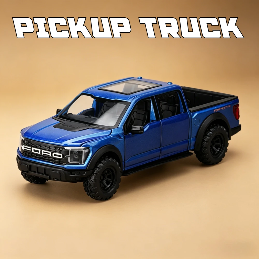 Modelo de Coche de Juguete F150 RAM Pickup a Escala 1:32, Carrocería de Metal, Neumáticos de Goma, Vehículos Todoterreno, Juguetes en Miniatura, Música, Luces, Regalos