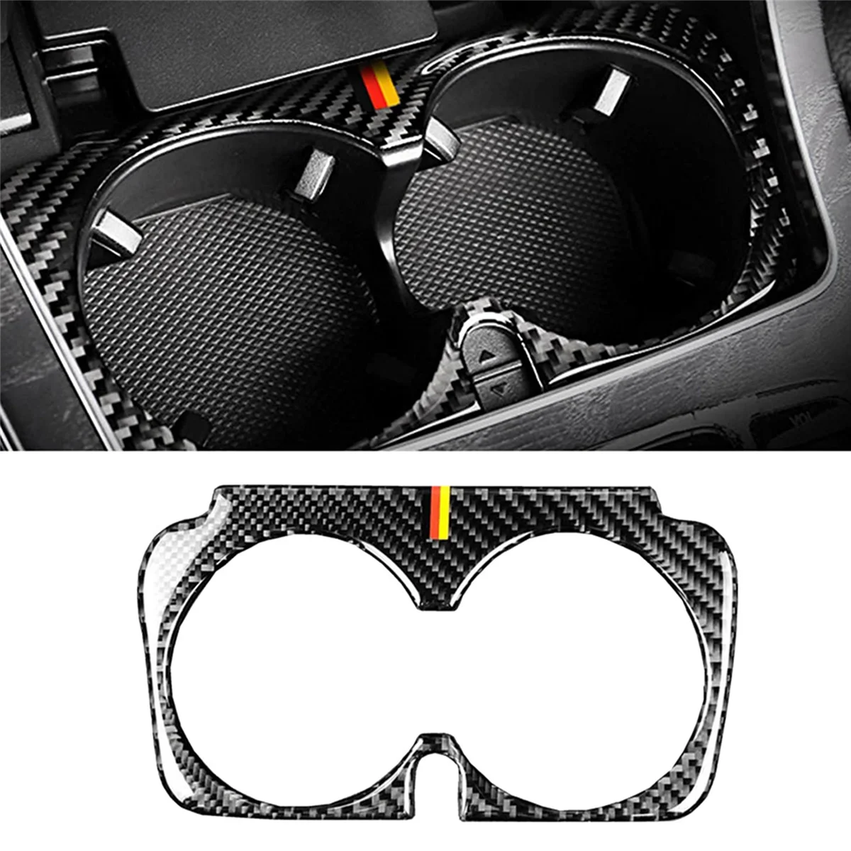 2X Carbon Fiber Car Central Control Water Cup Holder Cover Trim for Mercedes-Benz C GLC E Class W205 X253 W213 2015-2019