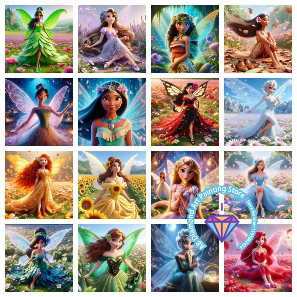 

The Little Mermaid Belle Elsa Cartoon AB Diamond Drawing Kit Square Round Diamond 5D DIY Mosaic Handmade Art Exquisite Gift