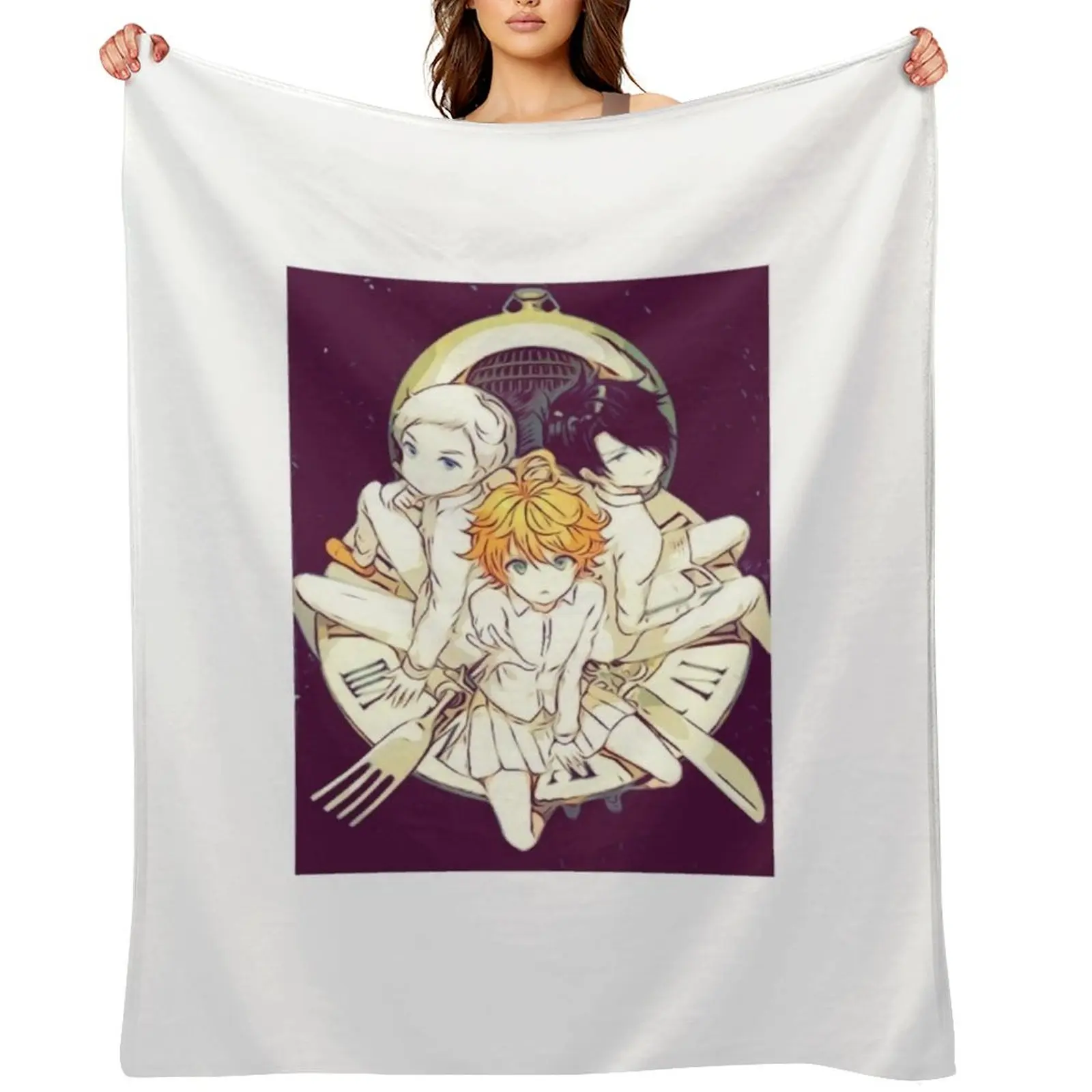 

Yakusoku no Neverland|The Promised Neverland - Emma, Norman and Ray (Sketch) Throw Blanket Loose Furrys Soft Beds Blankets