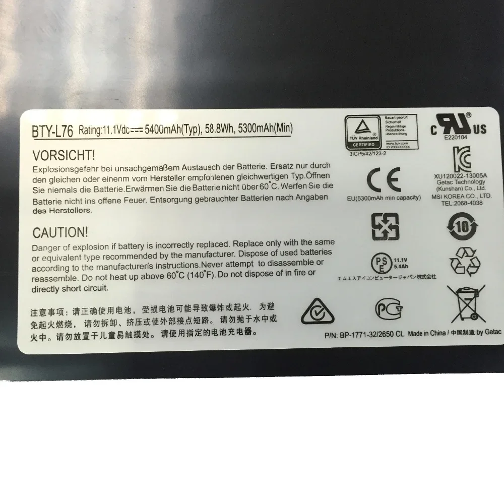 11.1V BTY-L76 nouvelle batterie d'ordinateur portable pour gelée Erazer X7613 MD98802 MS-1771 7G-700 GS70 I74700 G80T01 volontairement TH Schenker XMG C703