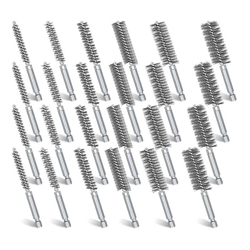 Bore Cleaning Brush Set Wire Bore Brush Set Stainless Steel Cleaning Brush For Power Drill Impact Driver 24 Pieces