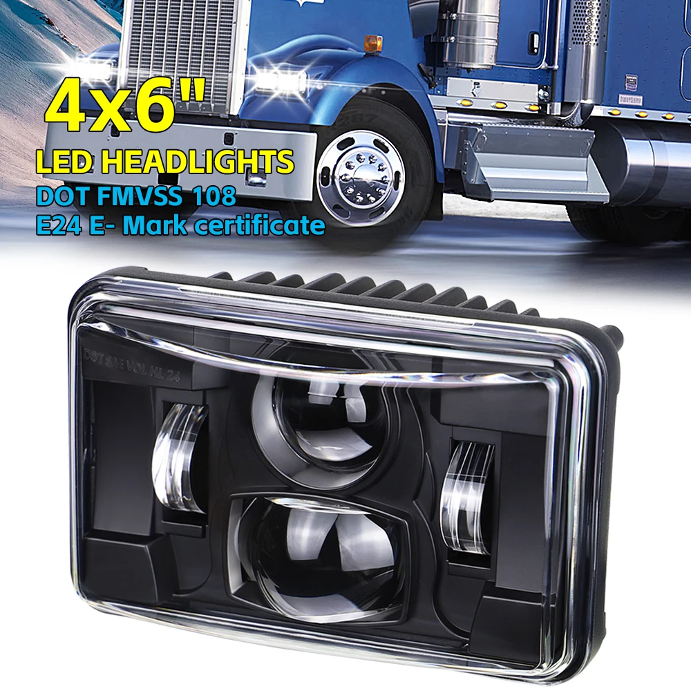1 Uds. Faro LED de 4x6 ", luz de haz alto/bajo para Peterbilt 357 379 378 320 362/Kenworth T800 W900 T600A C500 K100E T400