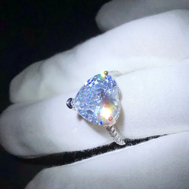 Wedding Bride Heart Love RomanticJewelry Super Big Zircon SIlver Color Ring for Women Nice Engagement Christmas Gifts