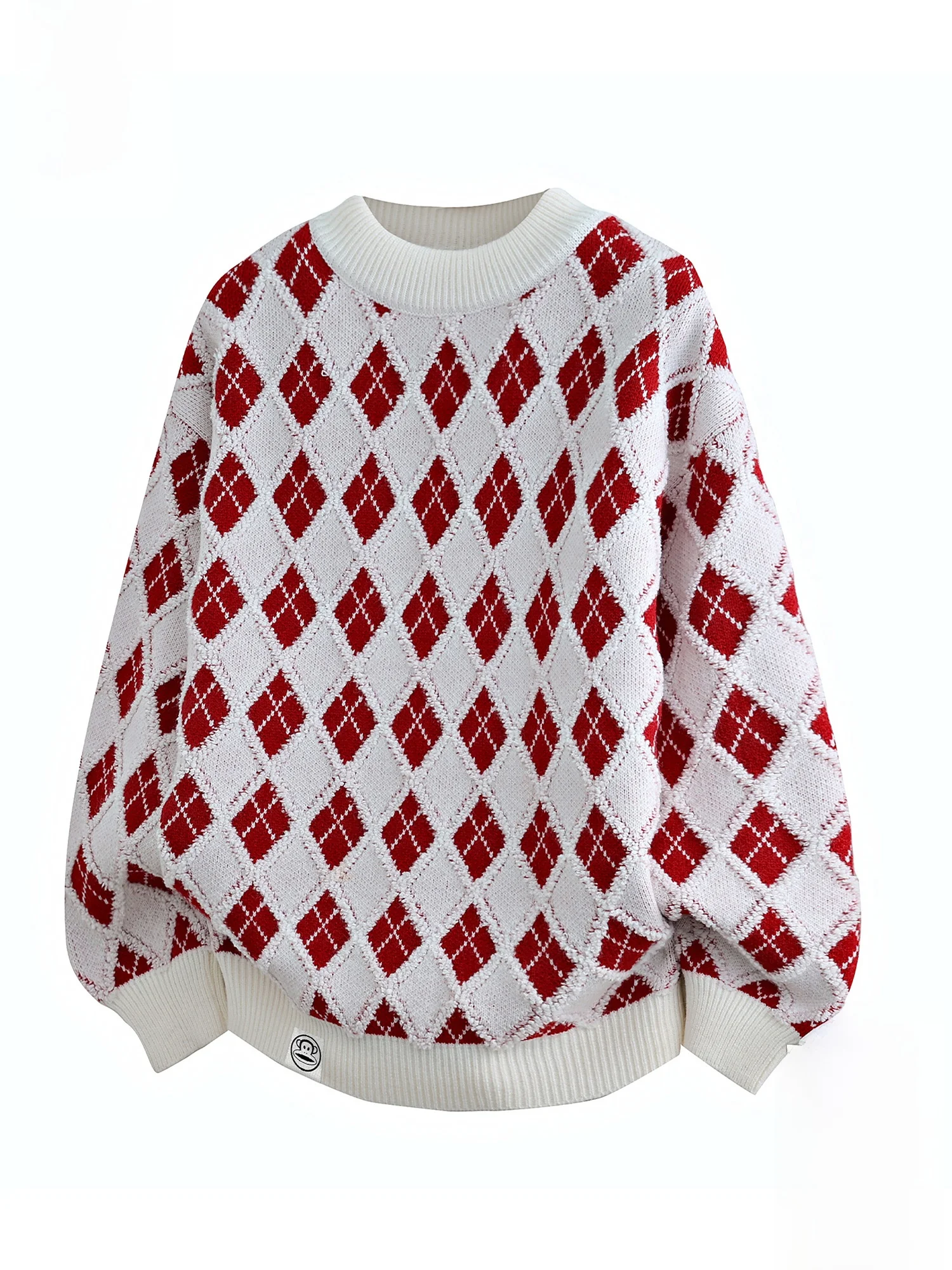 

PaulFrank f-High Collar Sweater for Men Diamond Pattern Red Knitted Winter Casual Loose Fit Comfortable Soft Acrylic Blend
