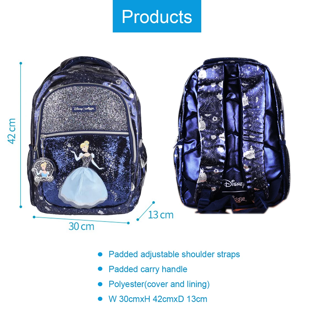 MINISO Smiggle Mochila de princesa para niñas, Mochila escolar para niños, mochilas para estudiantes de gran capacidad con fiambrera, caja de bolígrafos