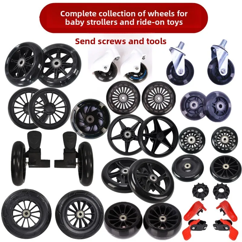 Baby Strollers Accessories for Pushchair Front and Rear Wheels, Large Brake Wheels, PU Wheels, Stroller Pedal
