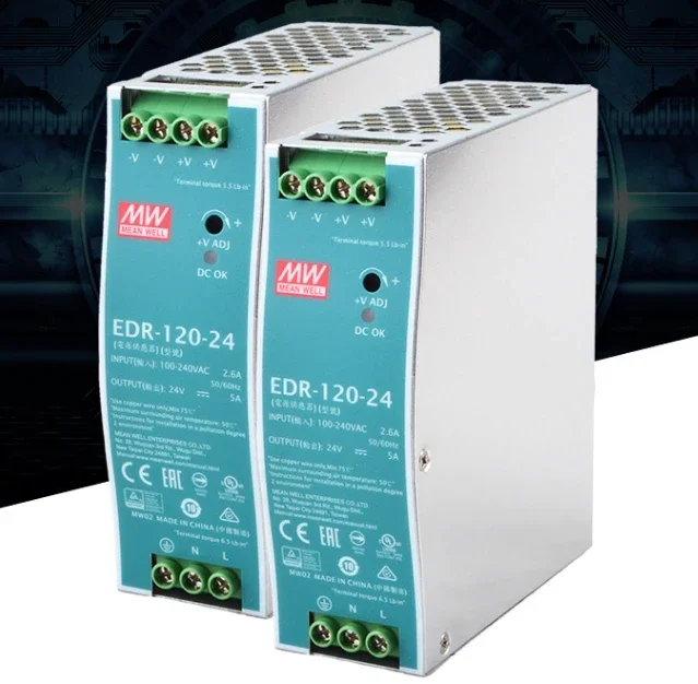 الأصلي EDR تحويل التيار الكهربائي (حالة معدنية) 75 واط 120 واط 150 واط 12 فولت 24 فولت 48 فولت 1.6A 2.5A 5A 10A 90-264VAC/127-370VDC EDR-120-24