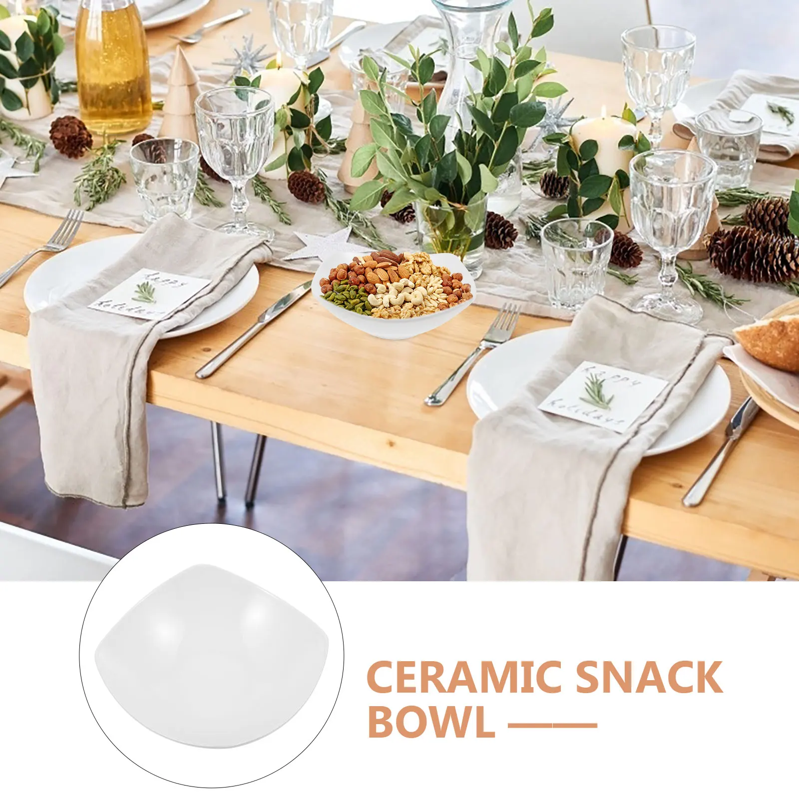 

2pcs Snack Ceramic Food Serving Dish Dessert Tray Dried Fruit Candy Storage Bowl Kitchen Use Large Fruit Bowl Wedding