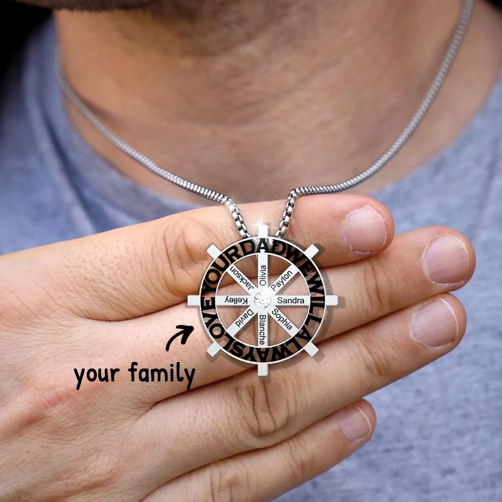 

Customizable Name Engraving Rudder Family Necklace for Him as Fathers Day Gift Stainless Steel Mens Necklaces