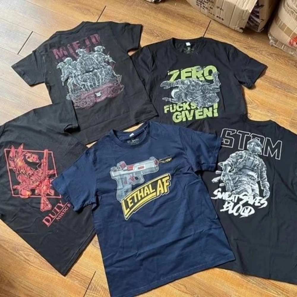 

Футболка с принтом военного оружия, мужская и женская летняя американская хлопковая тактическая модная свободная футболка с круглым вырезом и короткими рукавами