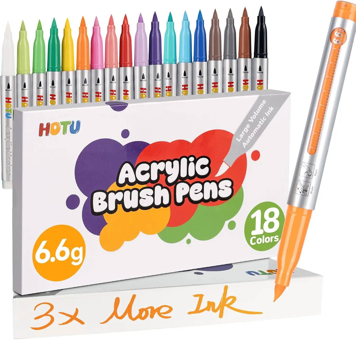 

18 Colors Acrylic Paint Markers, Brush Tip, No Bleeding, for Rock, Fabric, Wood, DIY Crafts
