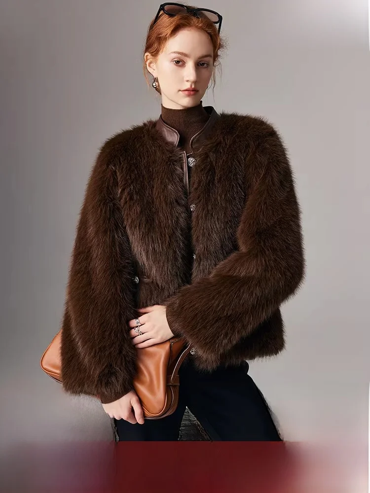 

Tuscan Women's Motorcycle Sle Fur Coat Inteated Leather And Fur High Quali Design Sensation Faionable Long Sve Coat