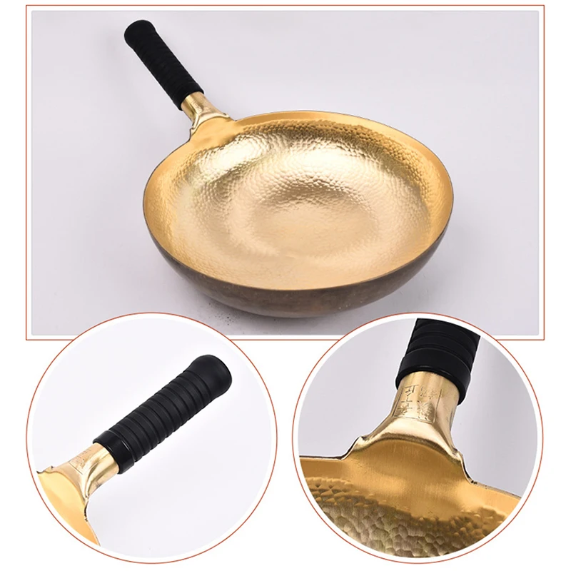 Traditional Handmade Copper Wok,Pure Brass Non-stick Pot Kitchen Cookware Uncoated Frying Pan Round Wok Cooker for Gas Stove