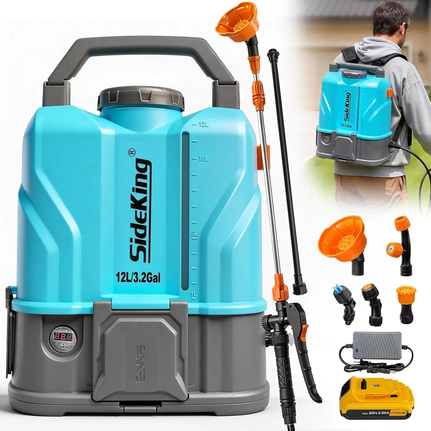 Battery Powered Backpack Sprayer 32 Gallon 100 PSI Electric 09 GPM 5 Nozzles 2 Spray Wands Lawn Yard Weed Pest Control