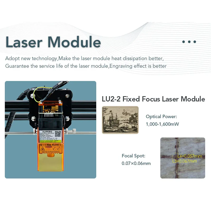 Ortur Laser Machine Module Laser Head For Engraver Woodworking Tool Diode Laser 5.5w Output Power Acrylic Cutting Metal Engrave