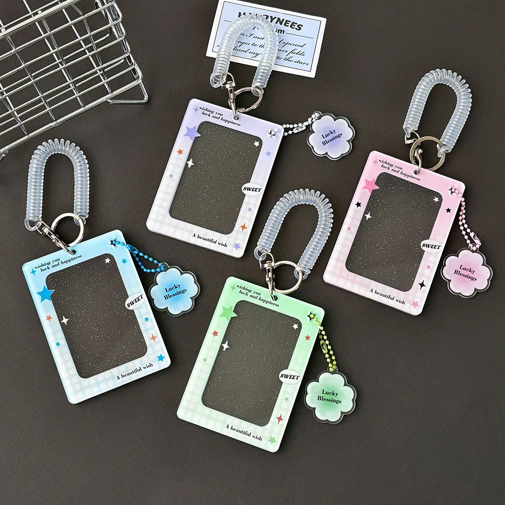 Acryl Kawaii Stil Karte Halter Glück Segen Photocard Halter Transparent Foto Karte Schlüsselbund Tasche Anhänger Student Geschenk Heißer