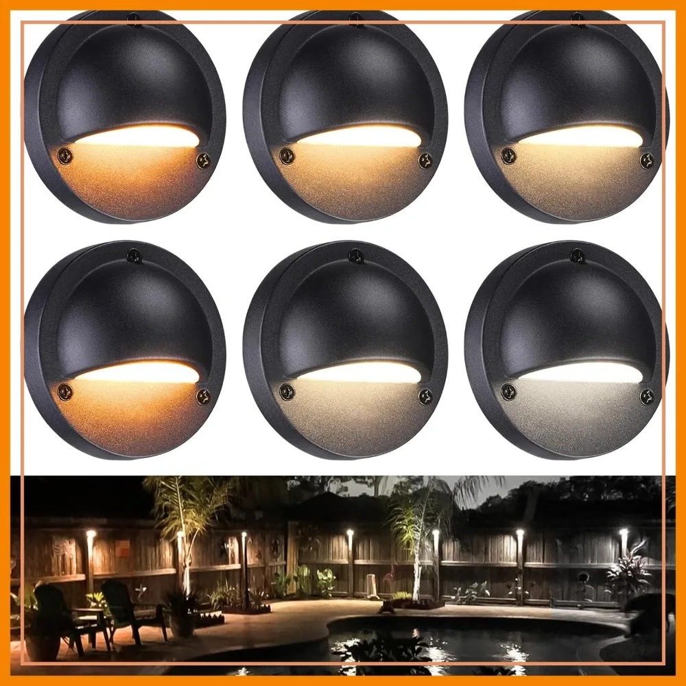 

6-Pack Low Voltage Deck Lights, 180LM 3.74in Landscape Step Light, 12-24V AC/DC, CRI90, Die-Cast Aluminum, Frosted Glass, Black